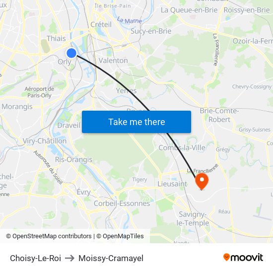 Choisy-Le-Roi to Moissy-Cramayel map