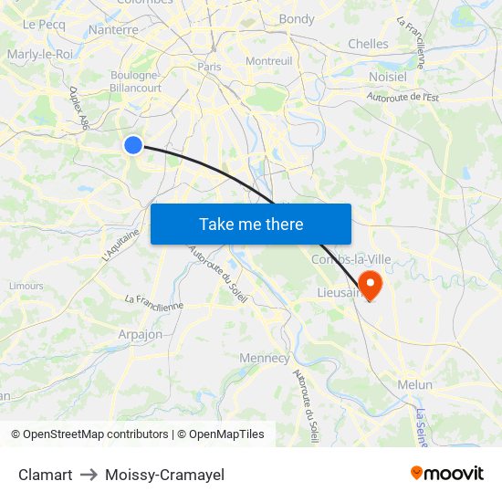 Clamart to Moissy-Cramayel map