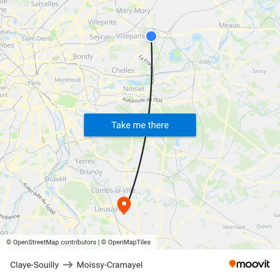 Claye-Souilly to Moissy-Cramayel map