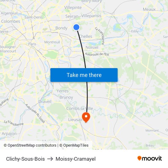Clichy-Sous-Bois to Moissy-Cramayel map