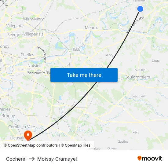 Cocherel to Moissy-Cramayel map