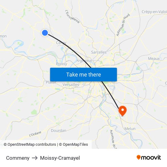 Commeny to Moissy-Cramayel map