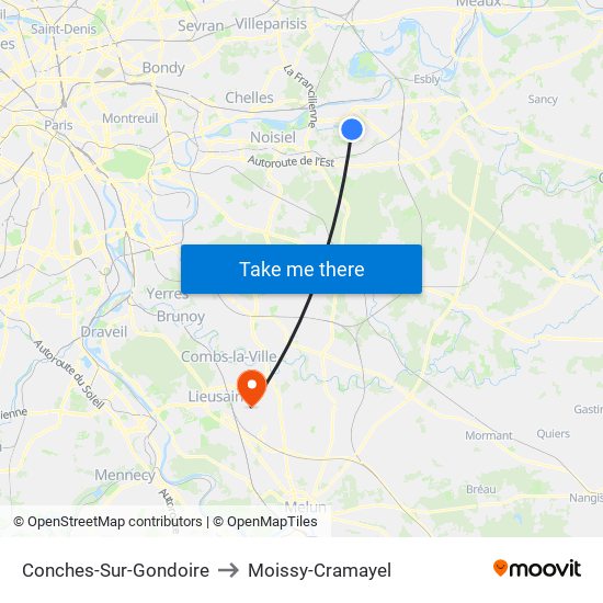 Conches-Sur-Gondoire to Moissy-Cramayel map