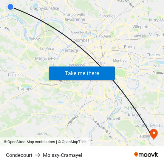 Condecourt to Moissy-Cramayel map