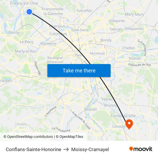 Conflans-Sainte-Honorine to Moissy-Cramayel map