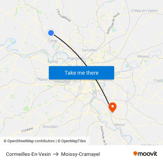 Cormeilles-En-Vexin to Moissy-Cramayel map