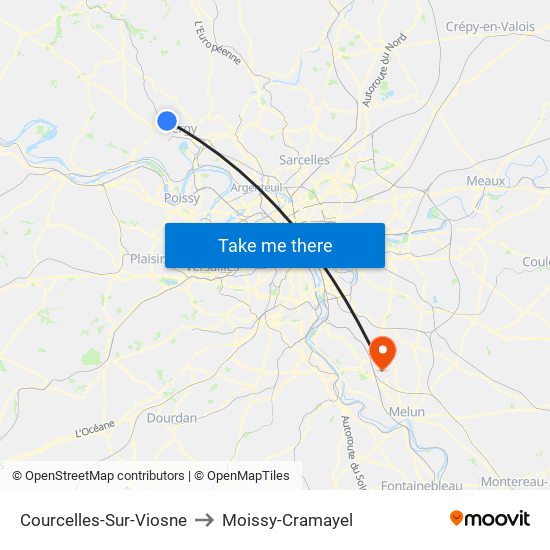 Courcelles-Sur-Viosne to Moissy-Cramayel map