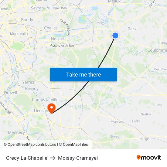 Crecy-La-Chapelle to Moissy-Cramayel map