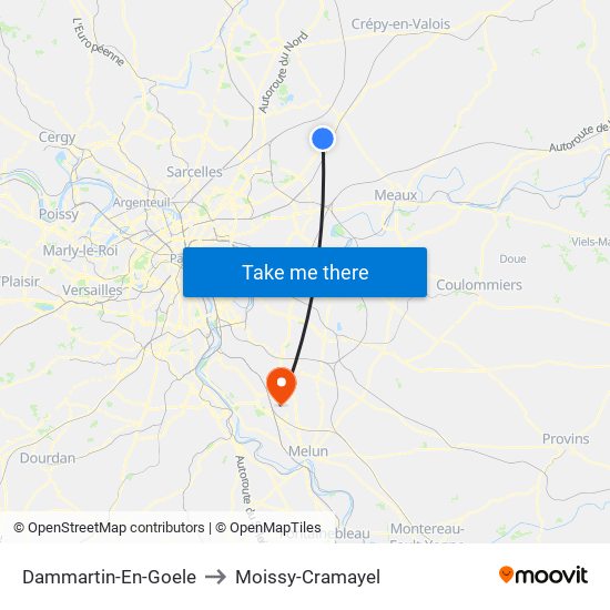 Dammartin-En-Goele to Moissy-Cramayel map