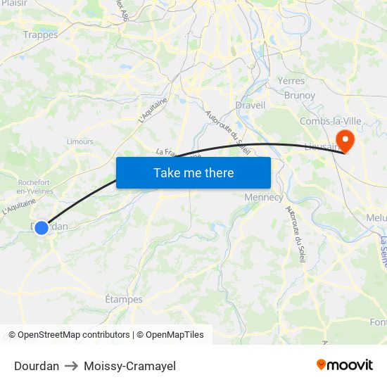 Dourdan to Moissy-Cramayel map