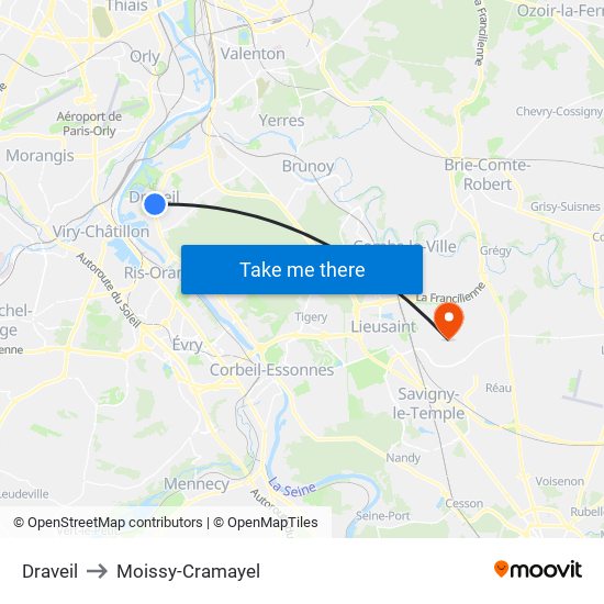 Draveil to Moissy-Cramayel map