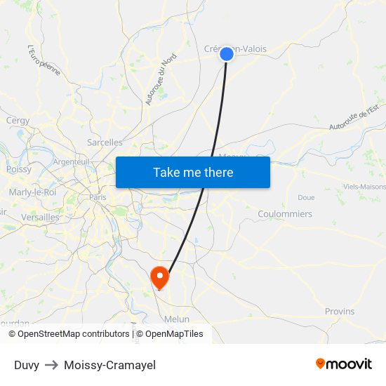 Duvy to Moissy-Cramayel map