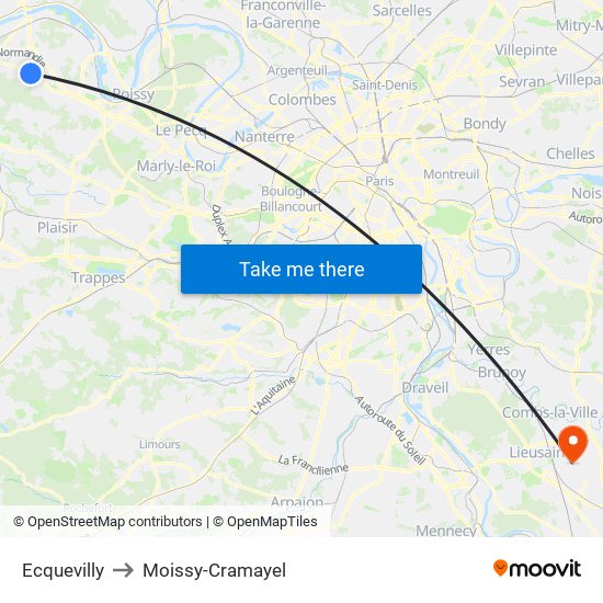Ecquevilly to Moissy-Cramayel map