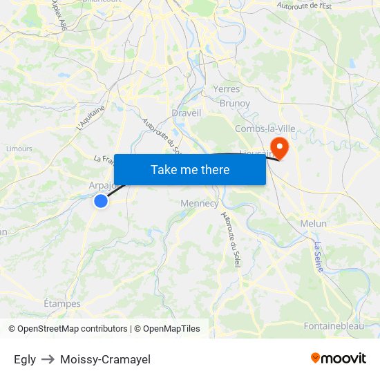 Egly to Moissy-Cramayel map