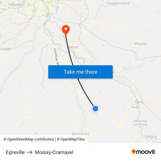 Egreville to Moissy-Cramayel map