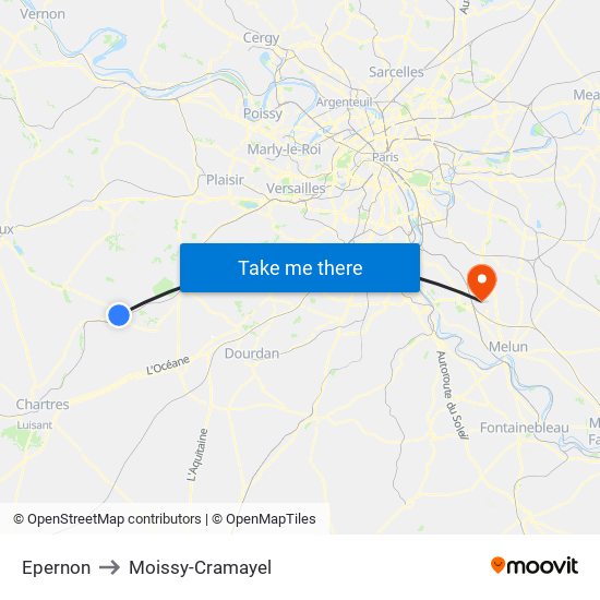 Epernon to Moissy-Cramayel map