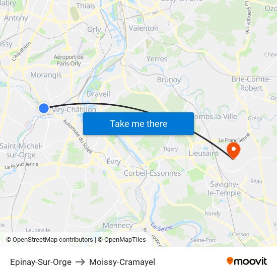 Epinay-Sur-Orge to Moissy-Cramayel map