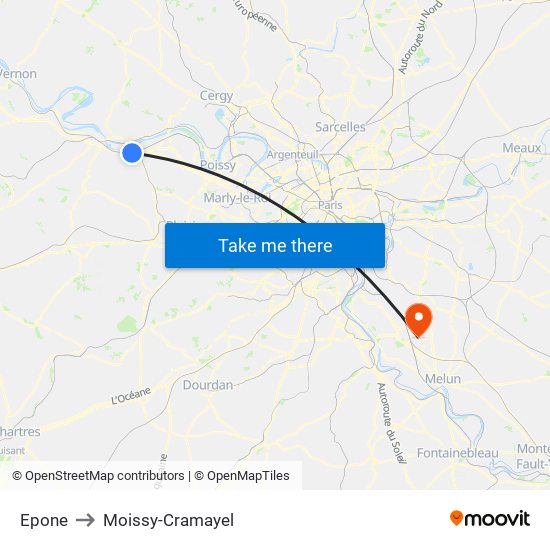 Epone to Moissy-Cramayel map