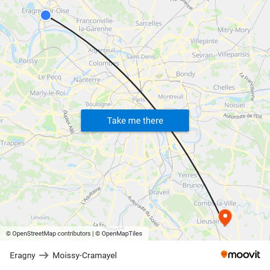 Eragny to Moissy-Cramayel map