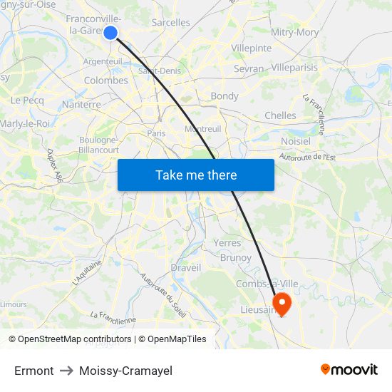Ermont to Moissy-Cramayel map