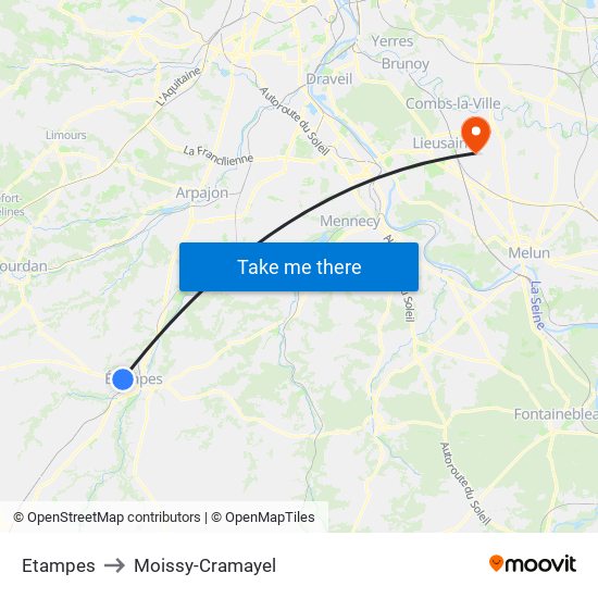 Etampes to Moissy-Cramayel map