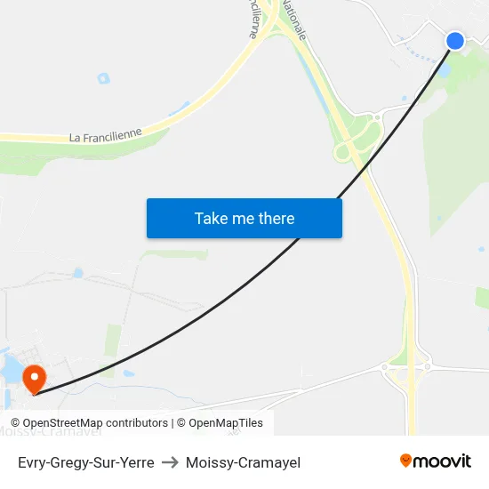 Evry-Gregy-Sur-Yerre to Moissy-Cramayel map