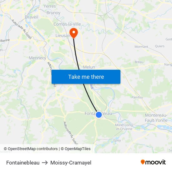 Fontainebleau to Moissy-Cramayel map