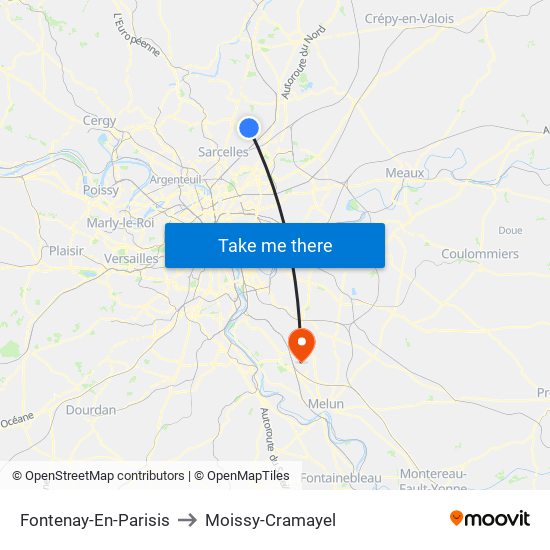 Fontenay-En-Parisis to Moissy-Cramayel map