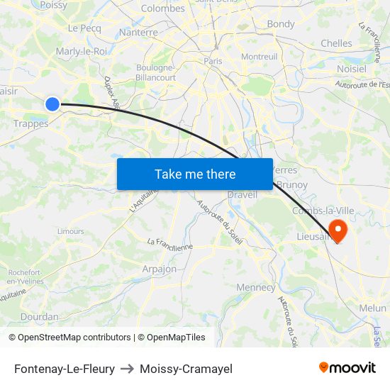 Fontenay-Le-Fleury to Moissy-Cramayel map