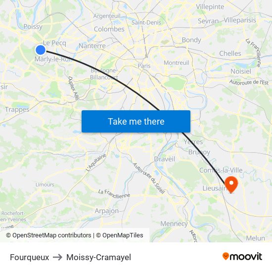Fourqueux to Moissy-Cramayel map