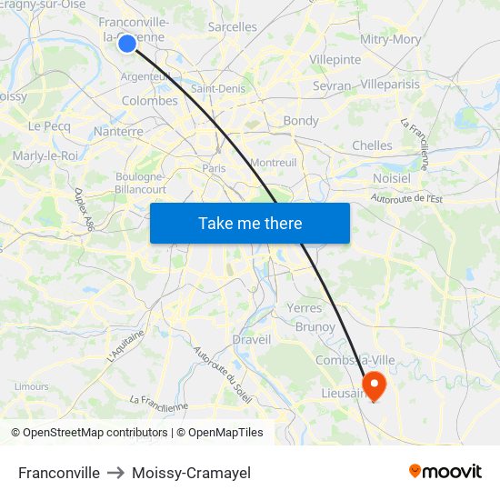 Franconville to Moissy-Cramayel map