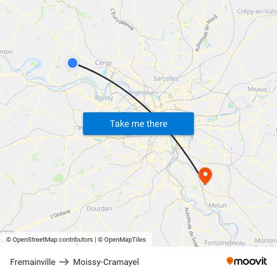 Fremainville to Moissy-Cramayel map