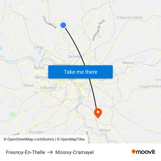 Fresnoy-En-Thelle to Moissy-Cramayel map