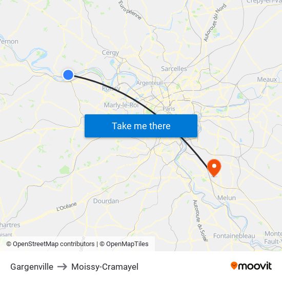 Gargenville to Moissy-Cramayel map