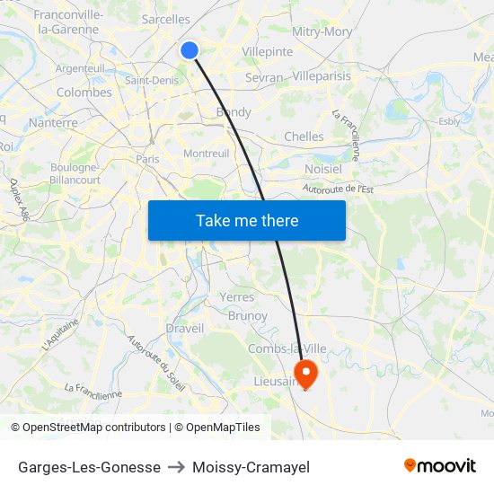 Garges-Les-Gonesse to Moissy-Cramayel map