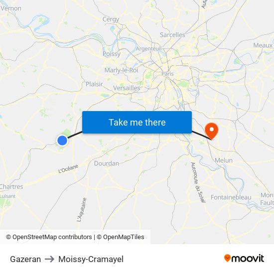 Gazeran to Moissy-Cramayel map