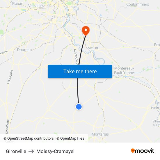 Gironville to Moissy-Cramayel map
