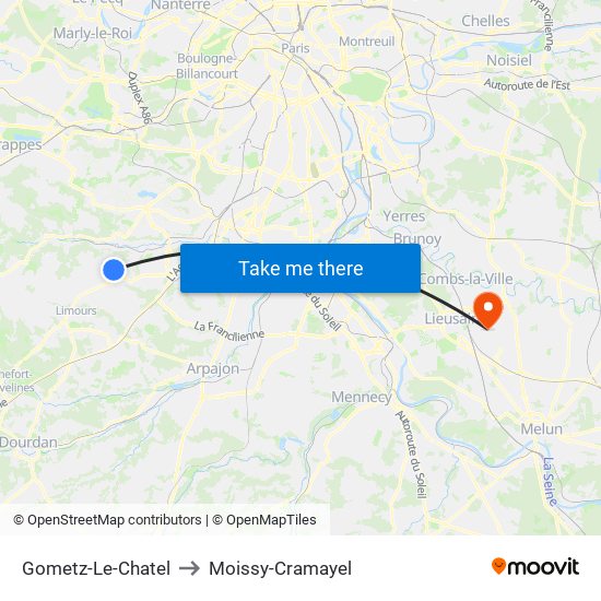 Gometz-Le-Chatel to Moissy-Cramayel map