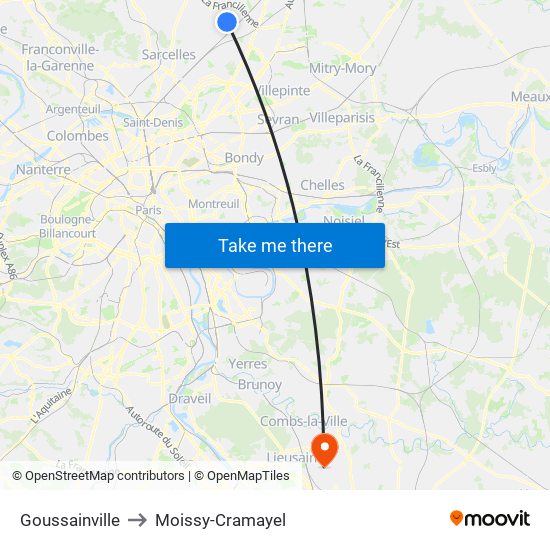 Goussainville to Moissy-Cramayel map