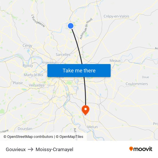 Gouvieux to Moissy-Cramayel map