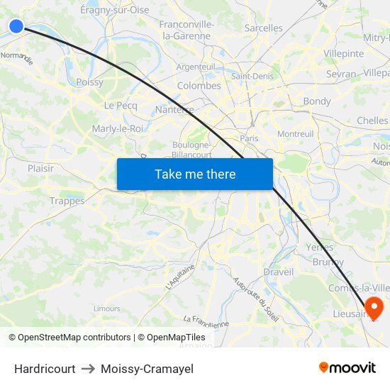 Hardricourt to Moissy-Cramayel map