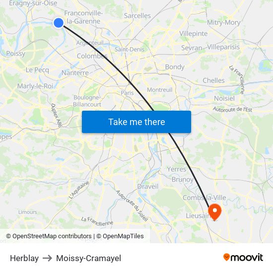 Herblay to Moissy-Cramayel map