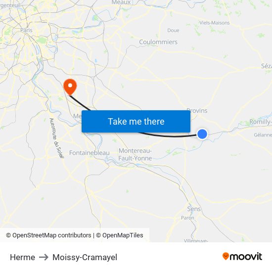 Herme to Moissy-Cramayel map