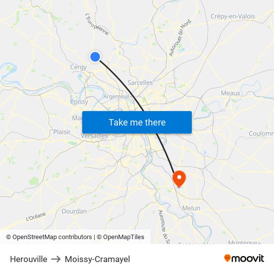 Herouville to Moissy-Cramayel map