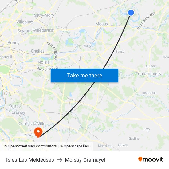 Isles-Les-Meldeuses to Moissy-Cramayel map