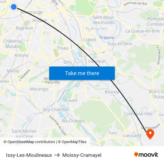 Issy-Les-Moulineaux to Moissy-Cramayel map