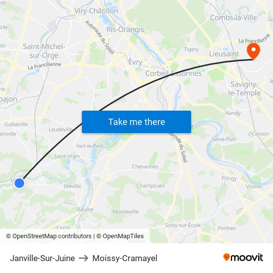 Janville-Sur-Juine to Moissy-Cramayel map