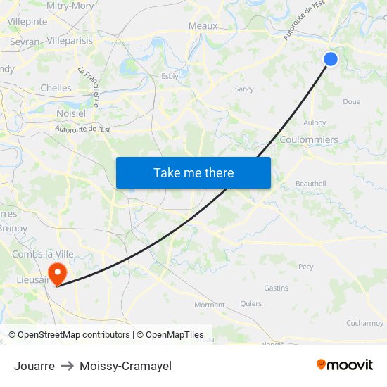 Jouarre to Moissy-Cramayel map