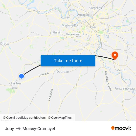 Jouy to Moissy-Cramayel map