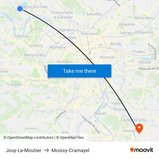 Jouy-Le-Moutier to Moissy-Cramayel map